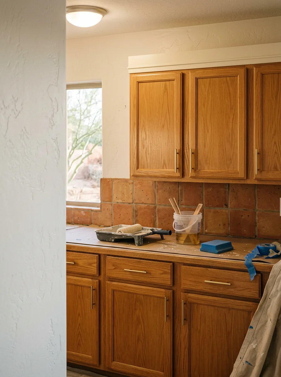 Refinished kitchen cabinets in a West Valley Arizona home