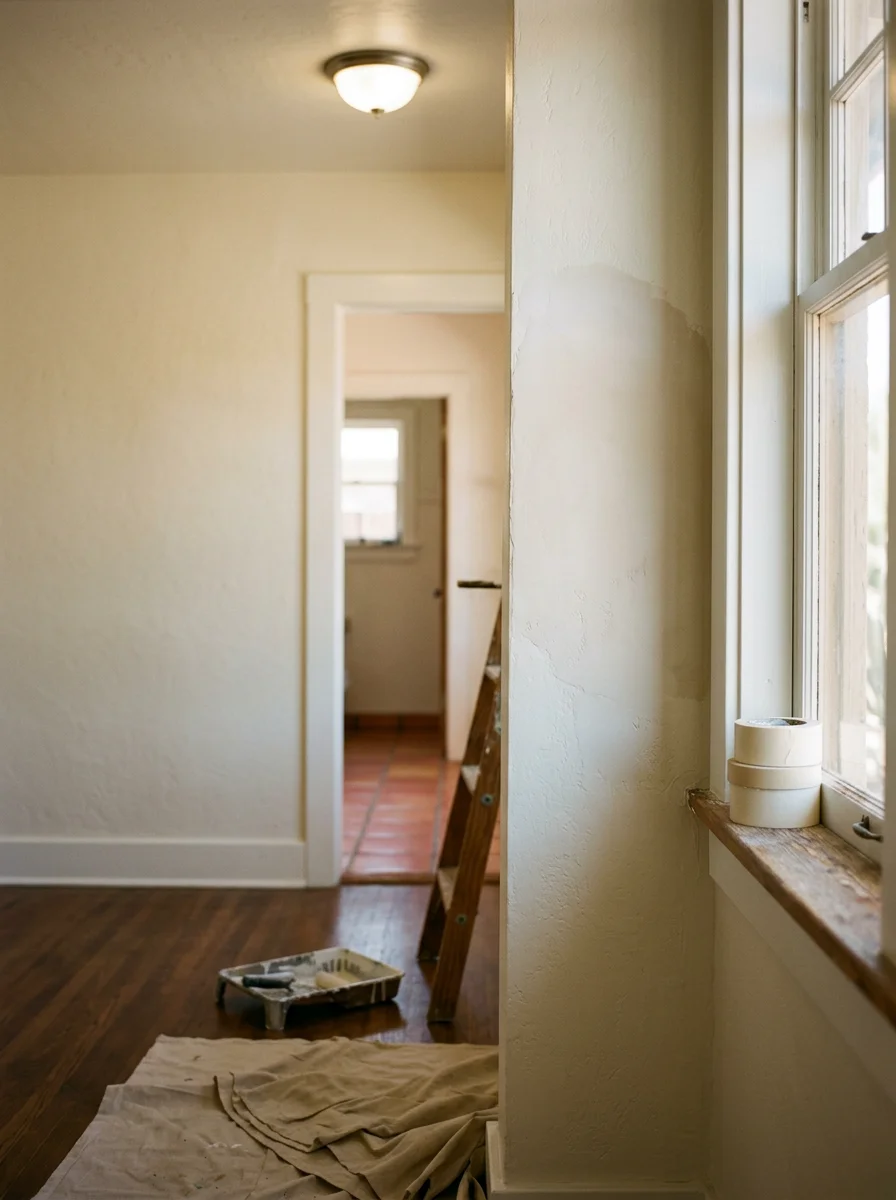 Freshly painted interior walls in a Tempe craftsman bungalow in the Maple-Ash district showing smooth plaster repair and clean trim lines after full repaint.
