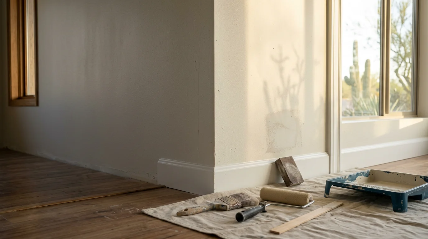 Interior room in a Scottsdale, Arizona home with freshly painted walls in a warm neutral tone. Clean trim lines and smooth wall coverage reflect professional interior painting work by Bratcher Custom Painting LLC.